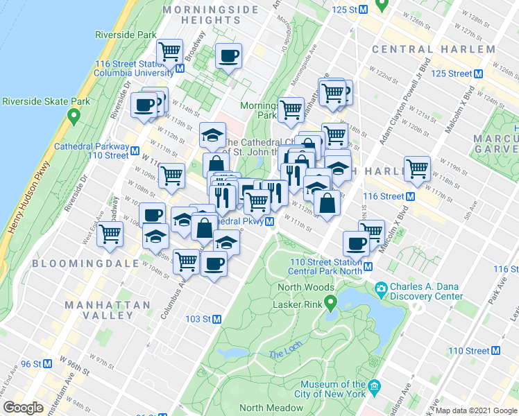 map of restaurants, bars, coffee shops, grocery stores, and more near in New York