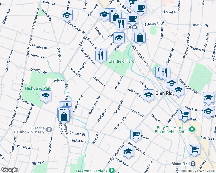 map of restaurants, bars, coffee shops, grocery stores, and more near 34 Marston Place in Montclair