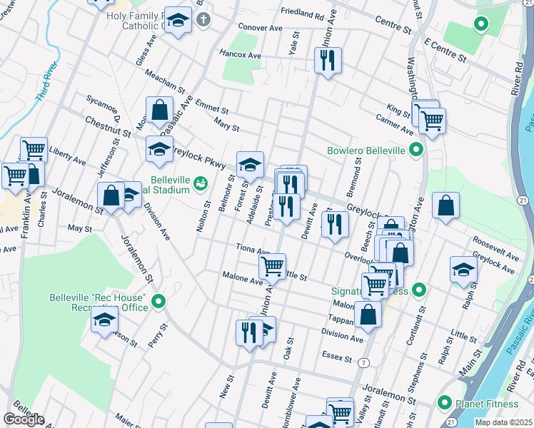map of restaurants, bars, coffee shops, grocery stores, and more near 49 Preston Street in Belleville