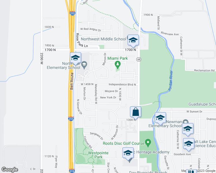map of restaurants, bars, coffee shops, grocery stores, and more near 1835 Independence Boulevard North in Salt Lake City