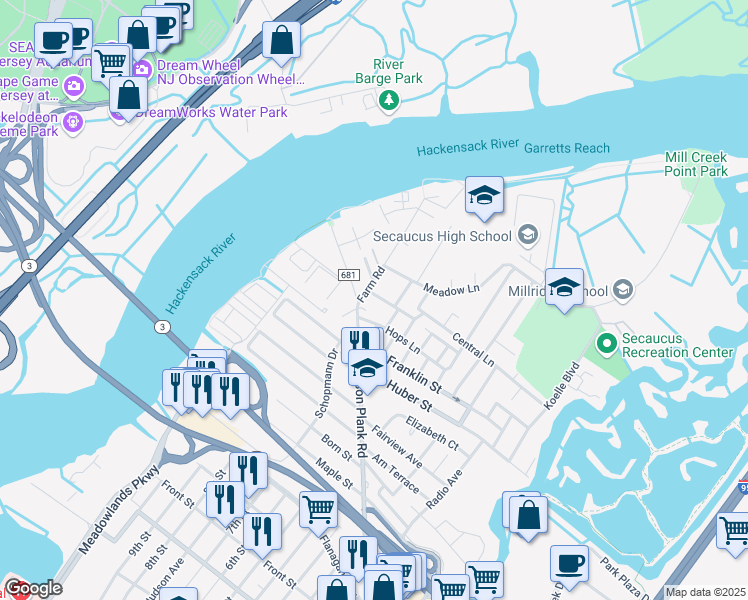 map of restaurants, bars, coffee shops, grocery stores, and more near 41 Luhrs Court in Secaucus