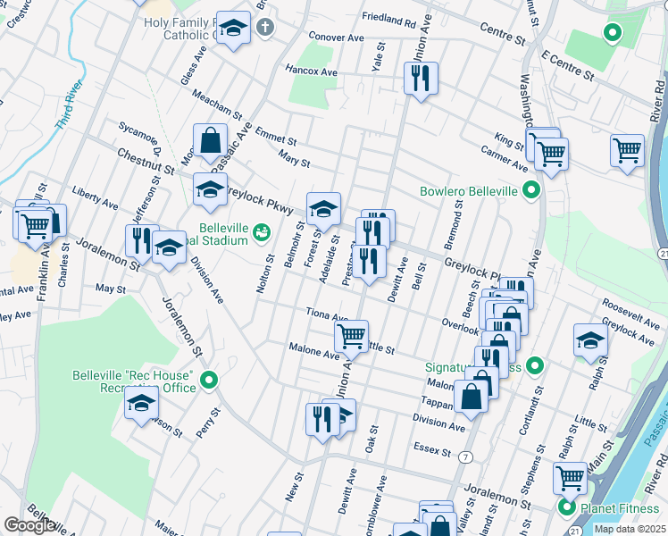 map of restaurants, bars, coffee shops, grocery stores, and more near 49 Preston Street in Belleville