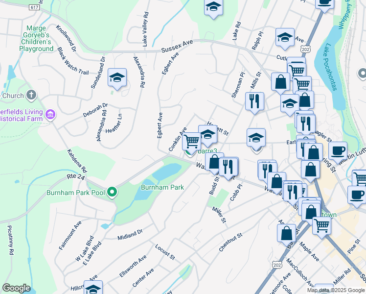 map of restaurants, bars, coffee shops, grocery stores, and more near 10 Colonial Rd in Morristown