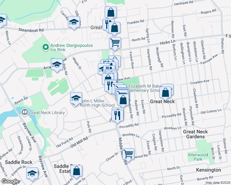 map of restaurants, bars, coffee shops, grocery stores, and more near in Great Neck