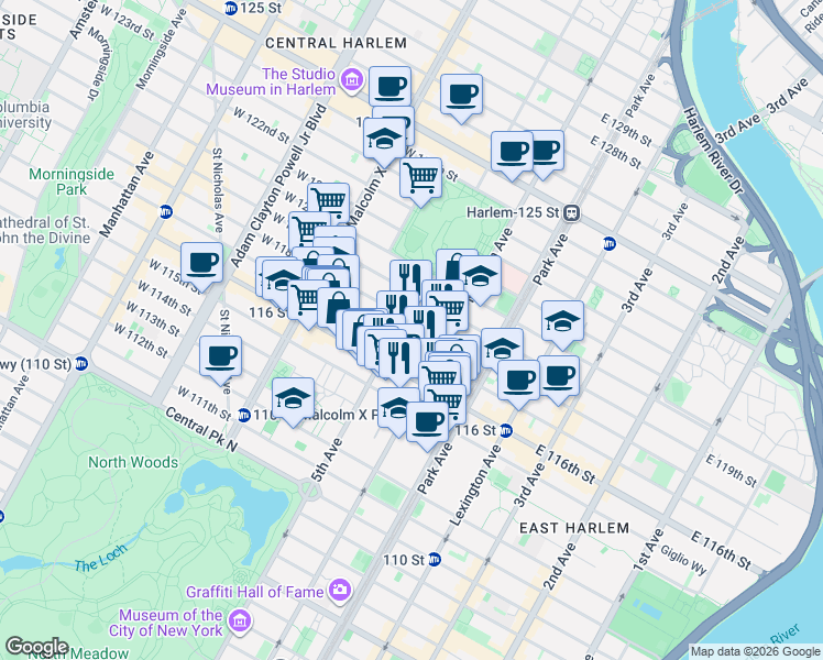 map of restaurants, bars, coffee shops, grocery stores, and more near in New York
