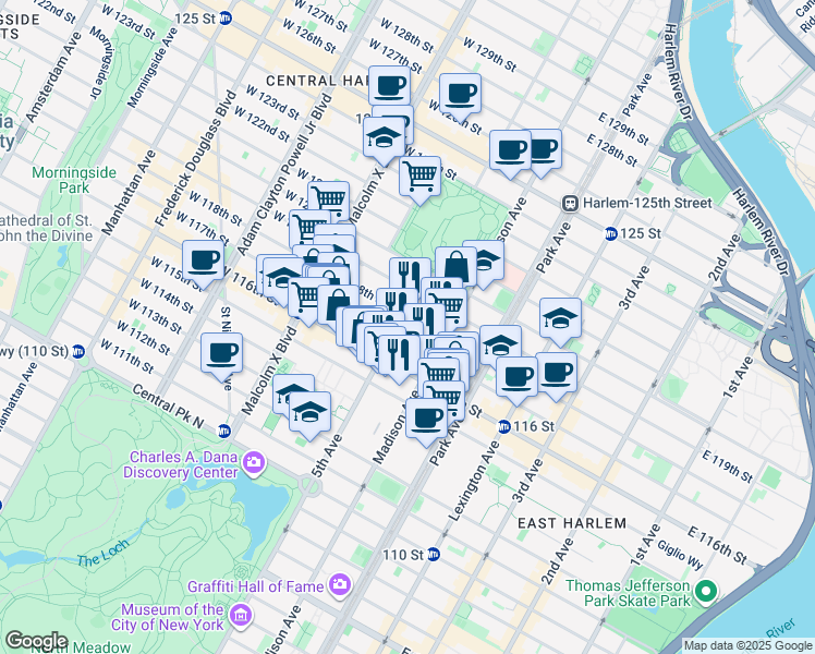 map of restaurants, bars, coffee shops, grocery stores, and more near in New York