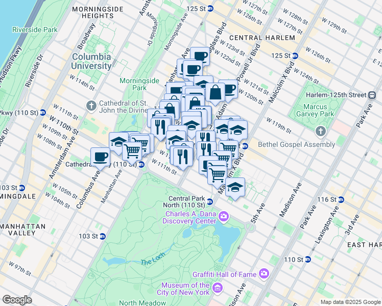 map of restaurants, bars, coffee shops, grocery stores, and more near in New York