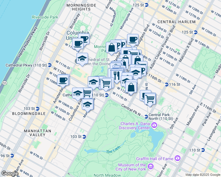 map of restaurants, bars, coffee shops, grocery stores, and more near in New York