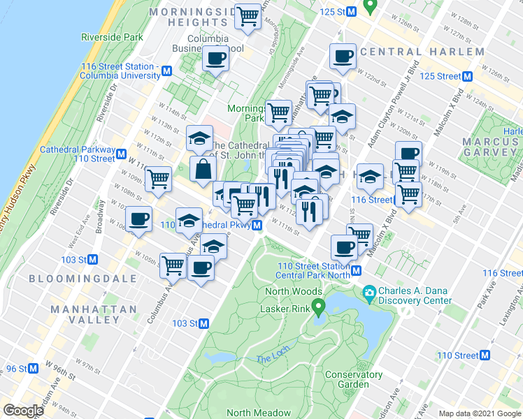 map of restaurants, bars, coffee shops, grocery stores, and more near in New York