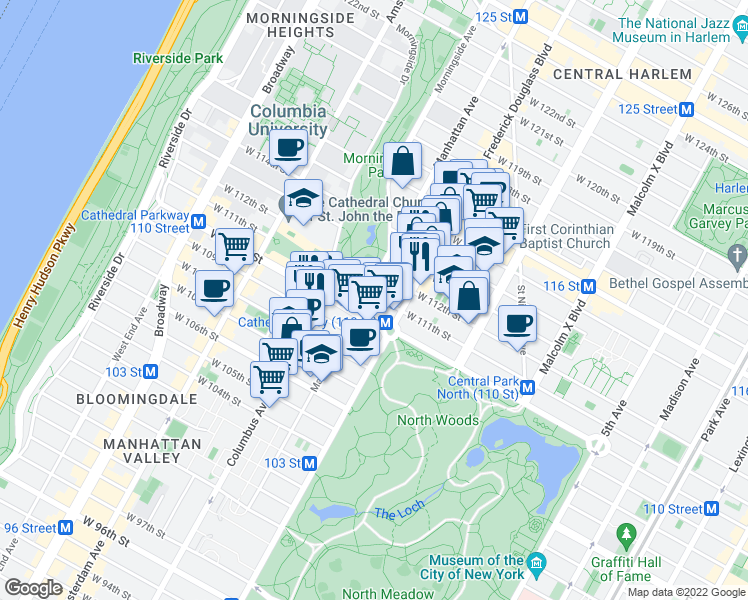map of restaurants, bars, coffee shops, grocery stores, and more near in New York