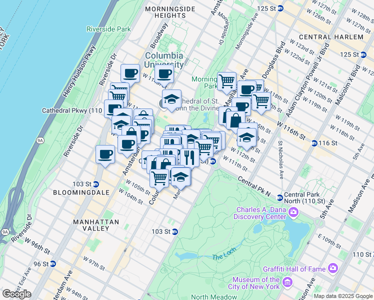 map of restaurants, bars, coffee shops, grocery stores, and more near in New York