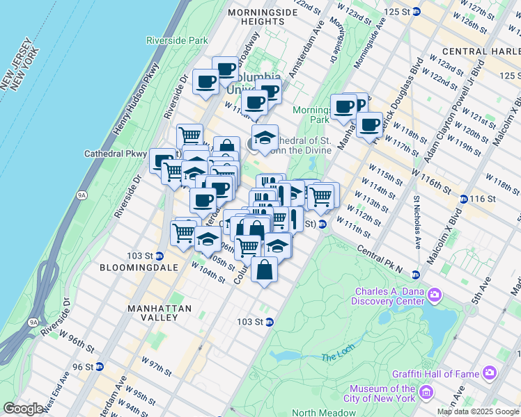map of restaurants, bars, coffee shops, grocery stores, and more near in New York
