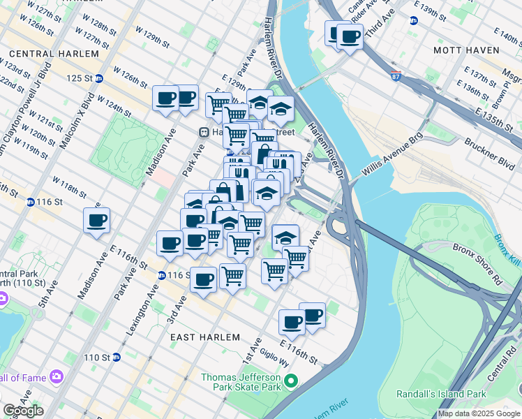 map of restaurants, bars, coffee shops, grocery stores, and more near in New York
