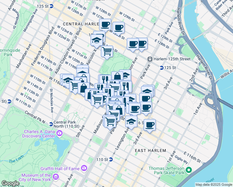 map of restaurants, bars, coffee shops, grocery stores, and more near in New York