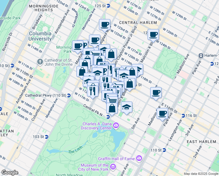 map of restaurants, bars, coffee shops, grocery stores, and more near in New York