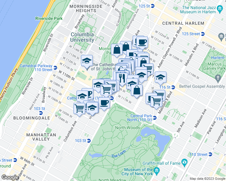 map of restaurants, bars, coffee shops, grocery stores, and more near in New York