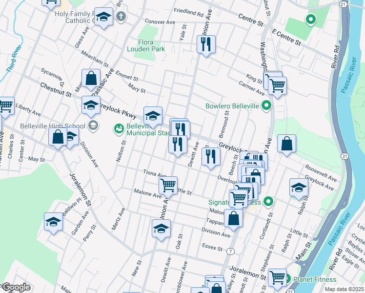 map of restaurants, bars, coffee shops, grocery stores, and more near 524 Union Avenue in Belleville