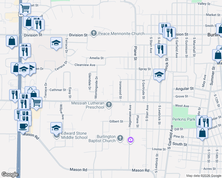 map of restaurants, bars, coffee shops, grocery stores, and more near 808 Haskell Street in Burlington