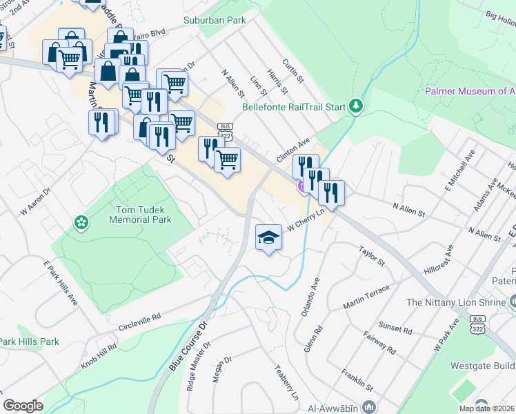 map of restaurants, bars, coffee shops, grocery stores, and more near 23 Martin Street in State College