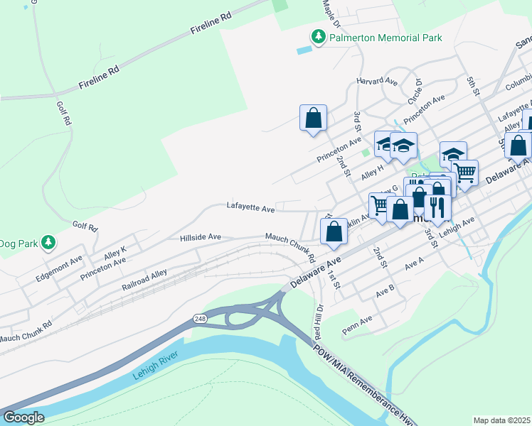 map of restaurants, bars, coffee shops, grocery stores, and more near 10 Lafayette Avenue in Palmerton