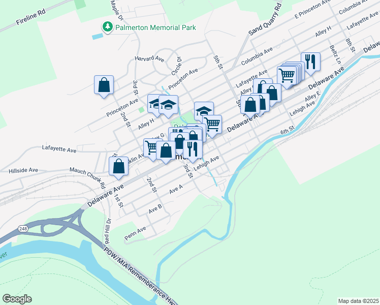 map of restaurants, bars, coffee shops, grocery stores, and more near 322 Delaware Avenue in Palmerton