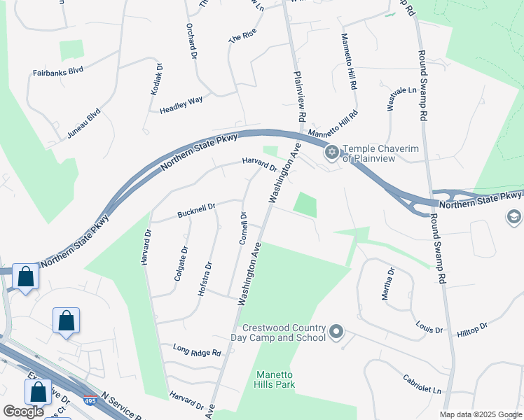 map of restaurants, bars, coffee shops, grocery stores, and more near 975 Washington Avenue in Plainview