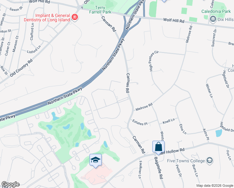 map of restaurants, bars, coffee shops, grocery stores, and more near 106 Elmwood Drive in Dix Hills