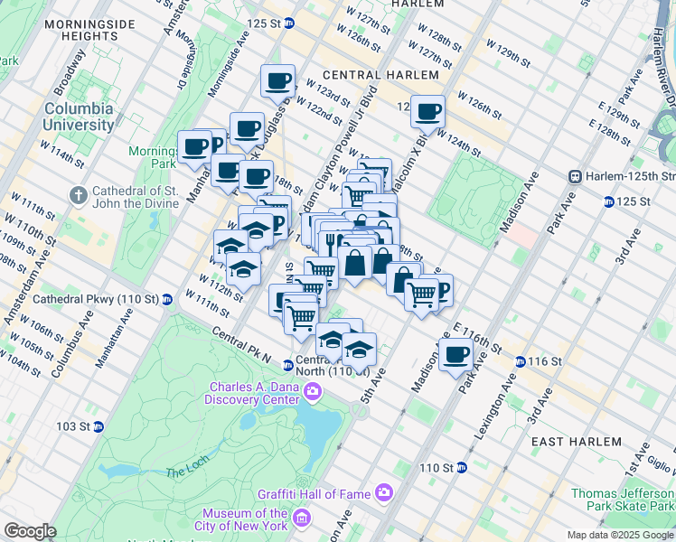 map of restaurants, bars, coffee shops, grocery stores, and more near in New York