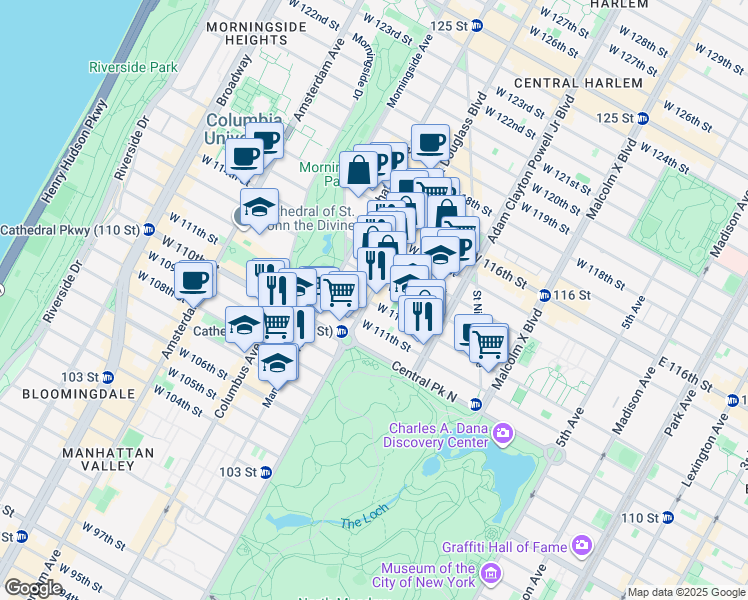 map of restaurants, bars, coffee shops, grocery stores, and more near in New York