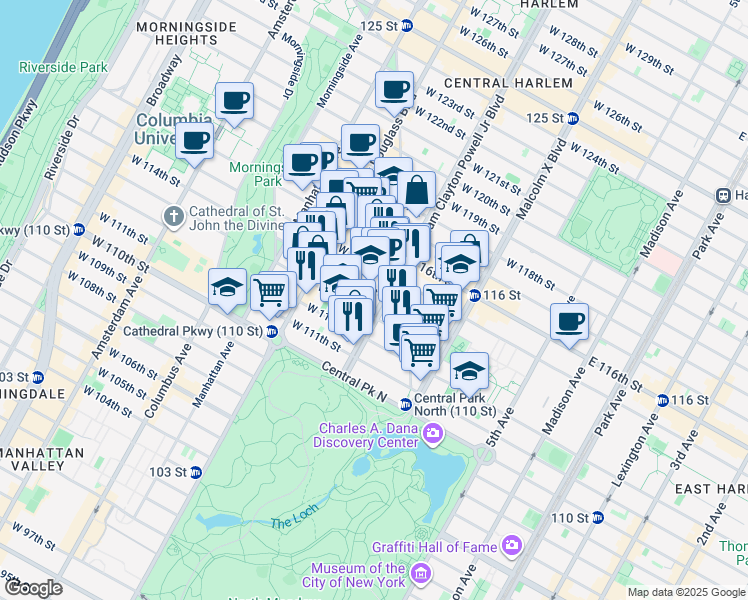 map of restaurants, bars, coffee shops, grocery stores, and more near in New York