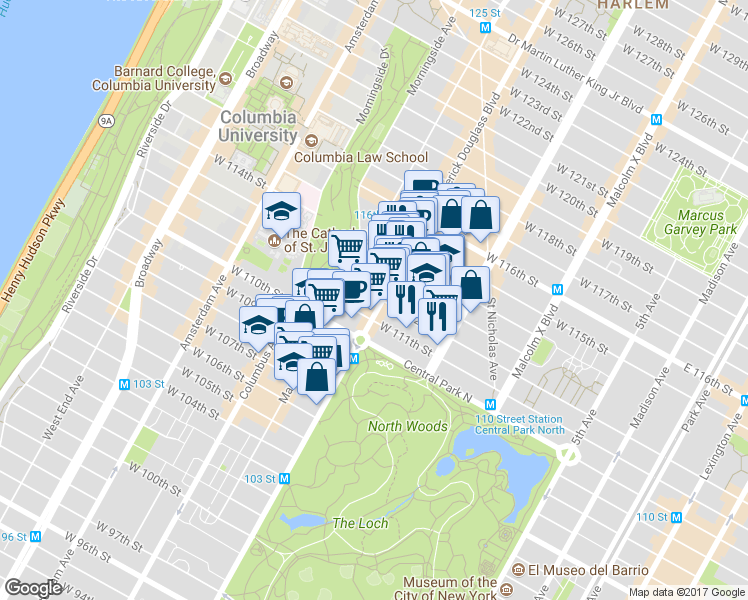 map of restaurants, bars, coffee shops, grocery stores, and more near in New York