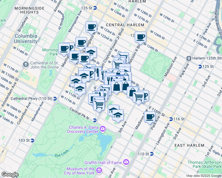 map of restaurants, bars, coffee shops, grocery stores, and more near in New York
