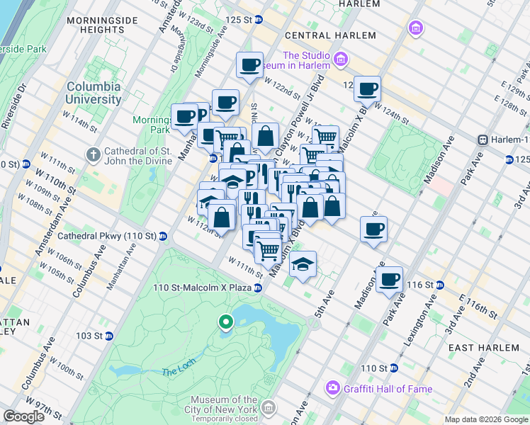 map of restaurants, bars, coffee shops, grocery stores, and more near 92 St Nicholas Ave in New York