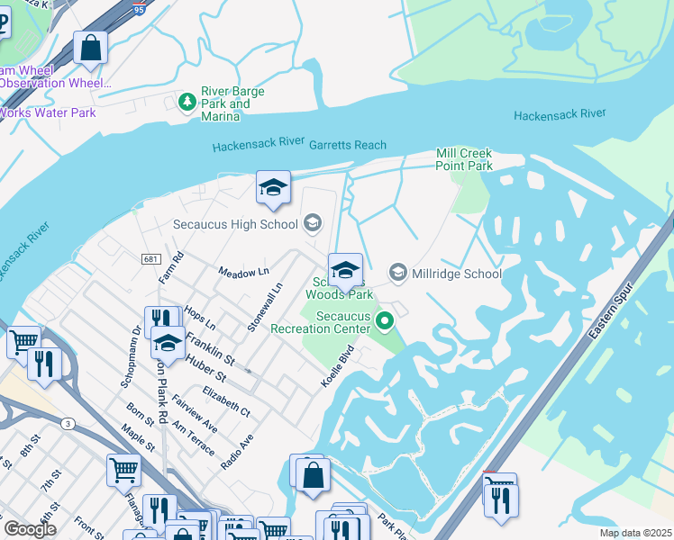 map of restaurants, bars, coffee shops, grocery stores, and more near 46 Luhman Terrace in Secaucus