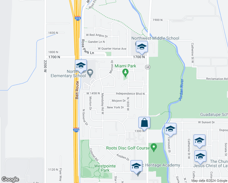 map of restaurants, bars, coffee shops, grocery stores, and more near 1835 Independence Boulevard North in Salt Lake City