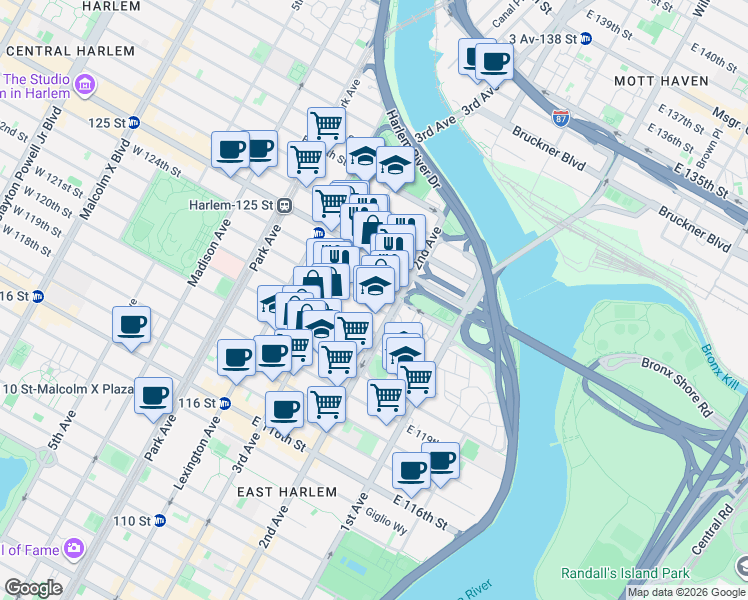 map of restaurants, bars, coffee shops, grocery stores, and more near in New York