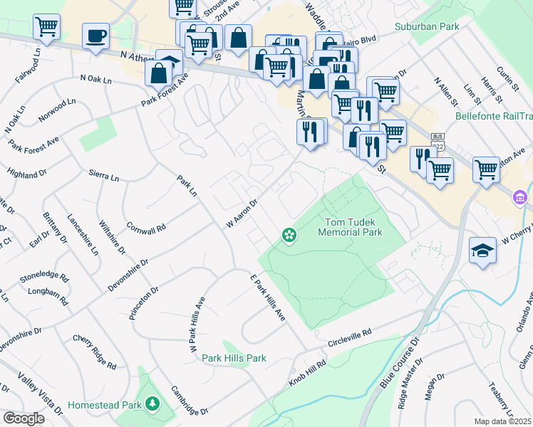map of restaurants, bars, coffee shops, grocery stores, and more near 1000F West Aaron Drive in State College