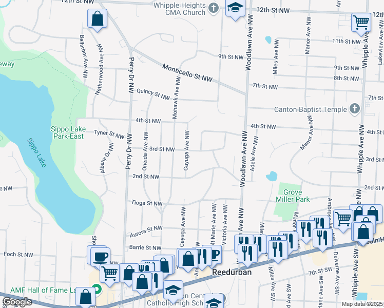 map of restaurants, bars, coffee shops, grocery stores, and more near 4909 2nd Street Northwest in Canton