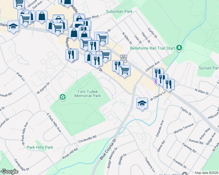 map of restaurants, bars, coffee shops, grocery stores, and more near 1400 Martin Street in State College