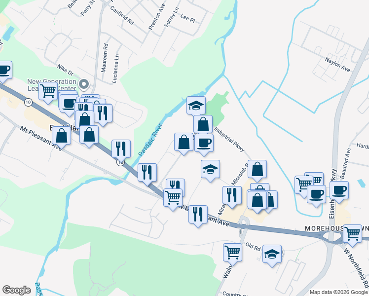 map of restaurants, bars, coffee shops, grocery stores, and more near 2-8 Industrial Pkwy in Livingston