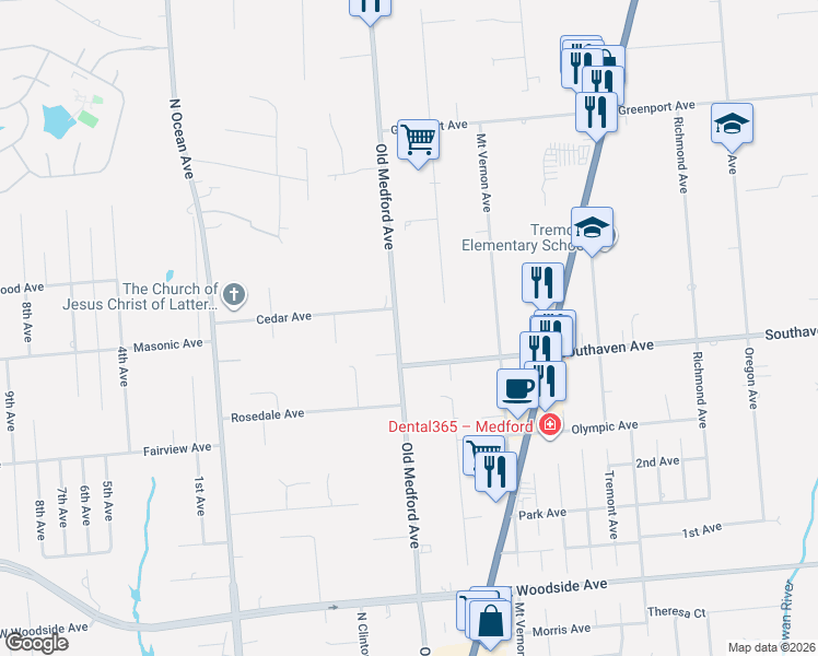 map of restaurants, bars, coffee shops, grocery stores, and more near 724 Old Medford Avenue in Medford