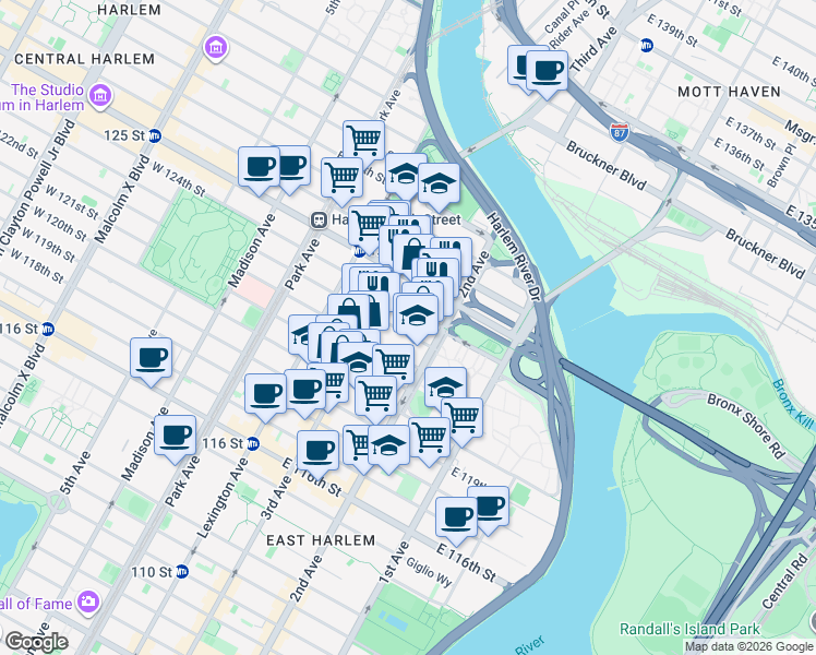 map of restaurants, bars, coffee shops, grocery stores, and more near in New York