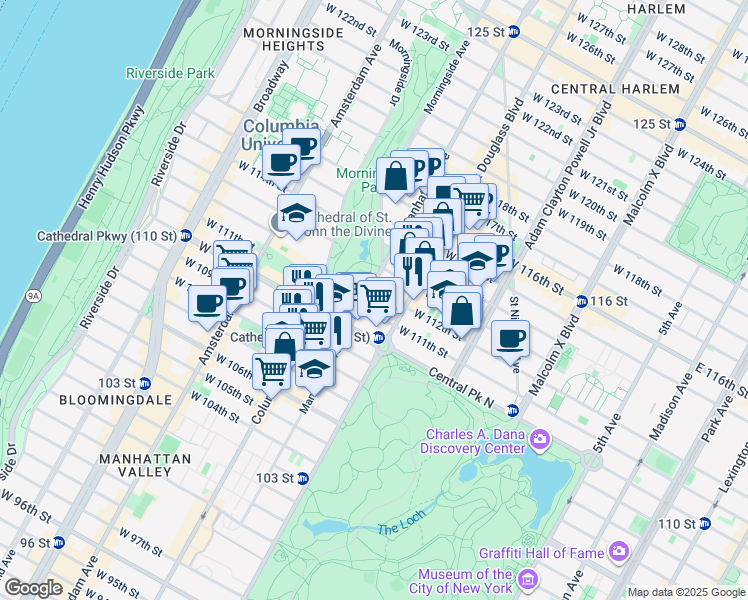 map of restaurants, bars, coffee shops, grocery stores, and more near in New York