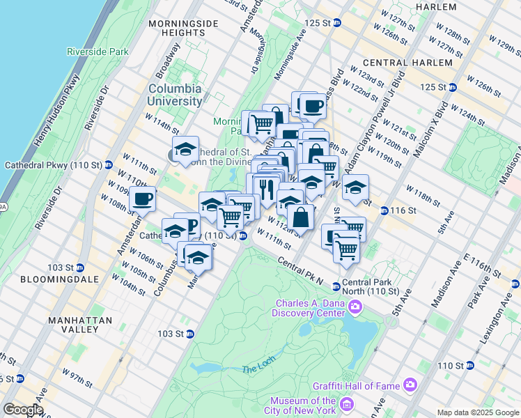 map of restaurants, bars, coffee shops, grocery stores, and more near in New York