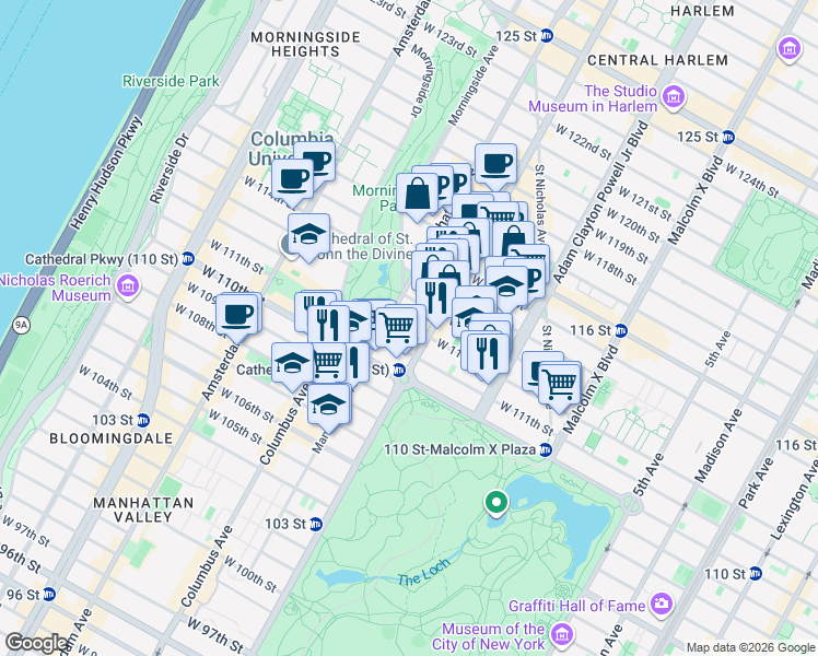 map of restaurants, bars, coffee shops, grocery stores, and more near in New York