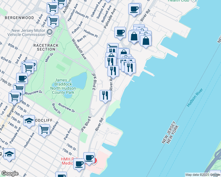 map of restaurants, bars, coffee shops, grocery stores, and more near in North Bergen