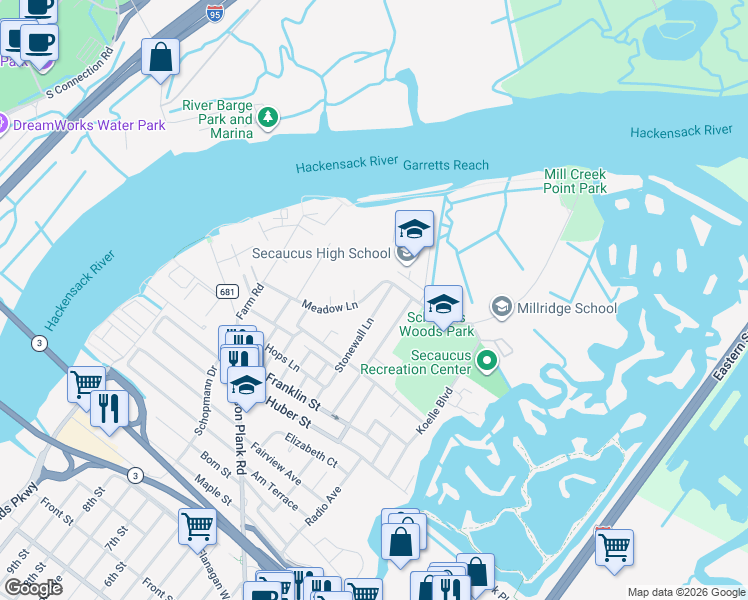 map of restaurants, bars, coffee shops, grocery stores, and more near 35 Luhman Terrace in Secaucus