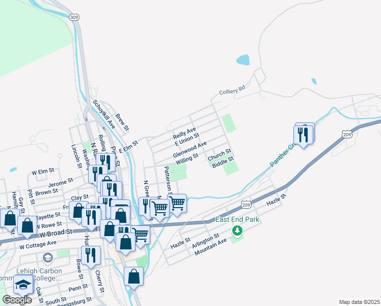 map of restaurants, bars, coffee shops, grocery stores, and more near in Tamaqua
