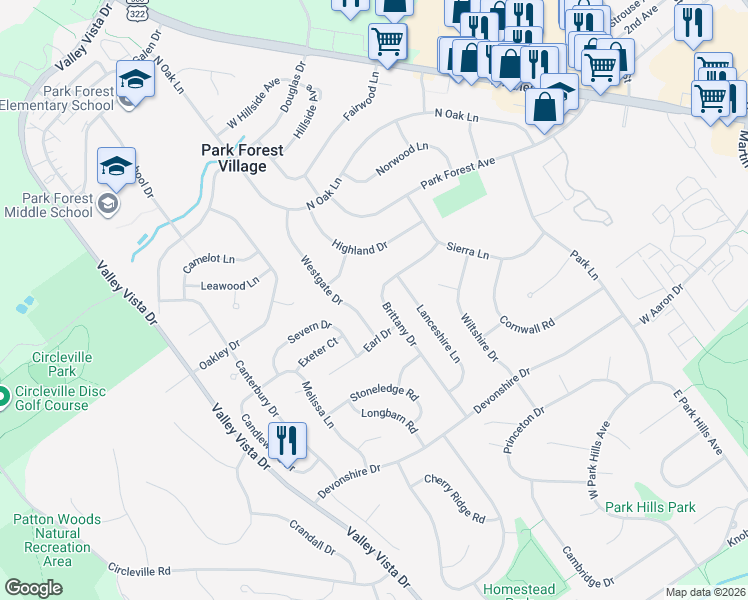 map of restaurants, bars, coffee shops, grocery stores, and more near 505-599 Westgate Drive in State College