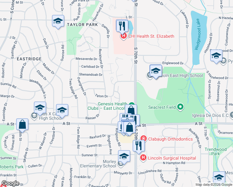 map of restaurants, bars, coffee shops, grocery stores, and more near 1230 Silver Ridge Road in Lincoln